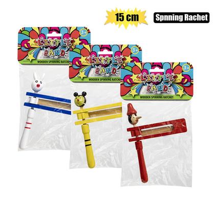 Musical wood spinning ratchet toy 15x7cm