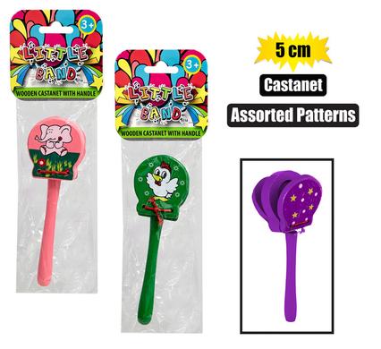 Musical wood castanet on handle 5.5x5cm