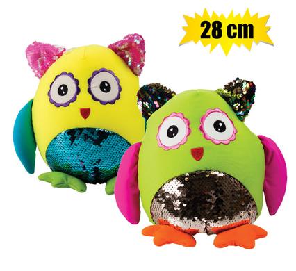 Plush bright owl w/foambeads 28cm