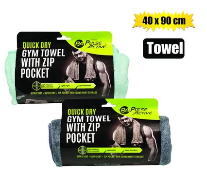 Fitness gym towel zip pocket 40x90cm